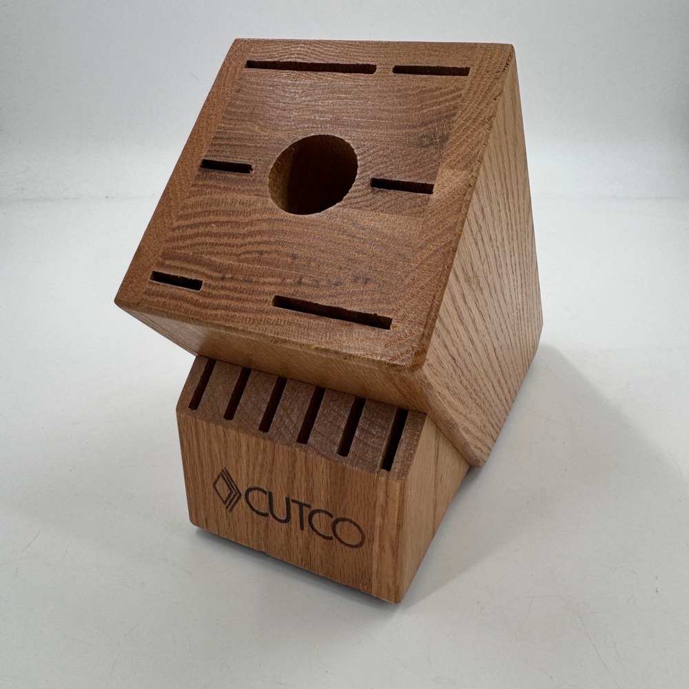 Cutco Wooden Knife Storage Block 12 Blade 13 Slot Solid Honey Oak Made USA